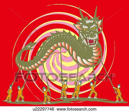 Dragon Dance, Woodcut, Nagasaki Prefecture, Japan View Large Illustration Stock Illustration - Dragon Dance, Woodcut, Nagasaki Prefecture, Japan. Fotosearch
