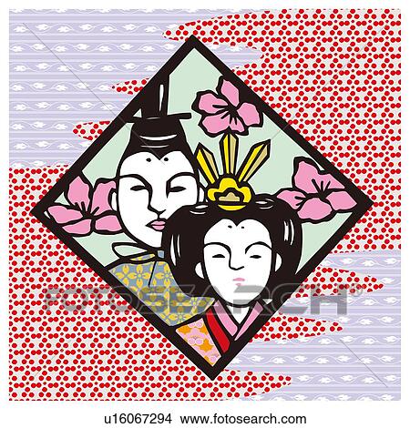 Stock Illustration - Girl's Festival, Woodcut. Fotosearch