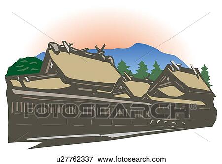 Stock Illustration - Izumotaisha, Woodcut, Shimane Prefecture, Japan. Fotosearch