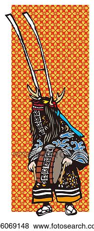 Stock Illustration - Lion Dance, Woodcut, Iwate Prefecture, Japan. Fotosearch