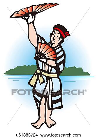 Stock Illustration - Miwasaki Whale Dance, Woodcut, Wakayama Prefecture, Japan. Fotosearch