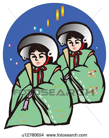 Stock Illustration - Nabekannmuri Festival, Woodcut, Shiga Prefecture, Japan. Fotosearch