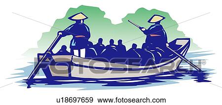 Stock Illustration - Nagatoro Canyon, Woodcut, Saitama Prefecture, Japan. Fotosearch