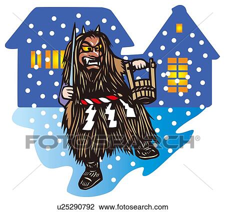 Namahage, Woodcut, Akita Prefecture, Japan View Large Illustration Drawing - Namahage, Woodcut, Akita Prefecture, Japan. Fotosearch