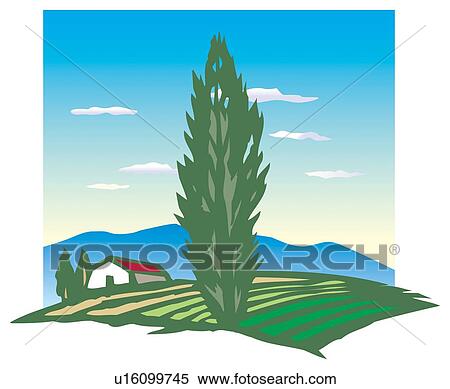 Stock Illustration - Pasture, Woodcut, Hokkaido, Japan. Fotosearch