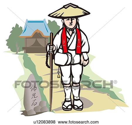 Stock Illustration - Pilgrim, Woodcut. Fotosearch