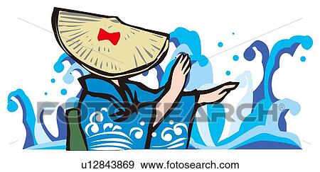 Stock Illustration - Sado Okesa, Woodcut, Niigata Prefecture, Japan. Fotosearch