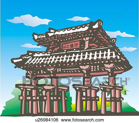 Shurei Gate, Woodcut, Okinawa Prefecture, Japan View Large Illustration Stock Illustration - Shurei Gate, Woodcut, Okinawa Prefecture, Japan. Fotosearch