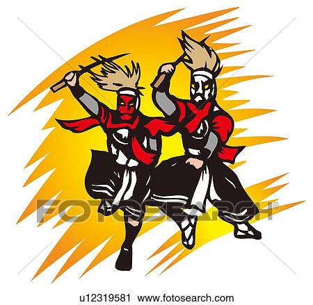 Sword Dance, Woodcut, Iwate Prefecture, Japan View Large Illustration Clip Art - Sword Dance, Woodcut, Iwate Prefecture, Japan. Fotosearch