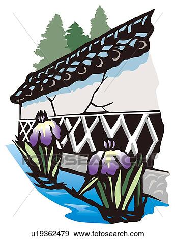 Stock Illustration - Tsuwano, Woodcut, Shimane Prefecture, Japan. Fotosearch