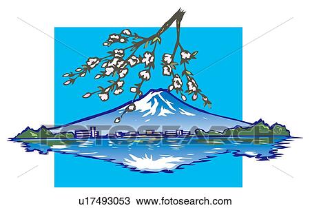 Drawing - Upside Down of Mountain Fuji, Woodcut, Yamanashi Prefecture, Japan. Fotosearch