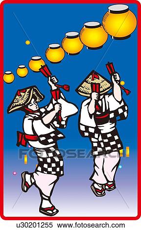 Stock Illustration - Yosakoinaruko Dance, Woodcut, Kouchi Prefecture, Japan. Fotosearch
