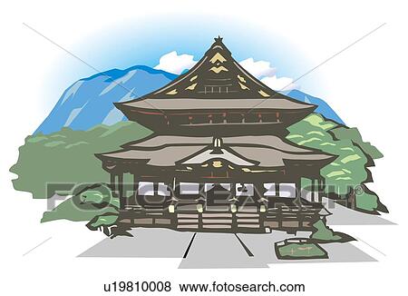 Zenkou Temple, Woodcut, Naogano Prefecture, Japan View Large Illustration Stock Illustration - Zenkou Temple, Woodcut, Naogano Prefecture, Japan. Fotosearch