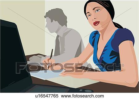 Stock Illustration - Business people working in office. Fotosearch
