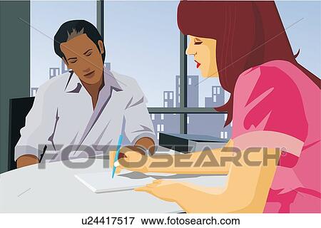 Stock Illustration - Business people working together in office. Fotosearch