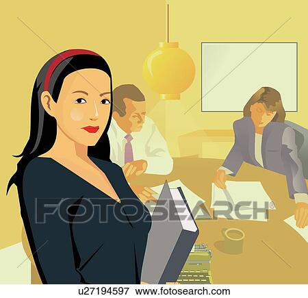 Stock Illustration - Business woman holding a file. Fotosearch