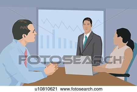 Clip Art - Businessman giving presentation in meeting. Fotosearch