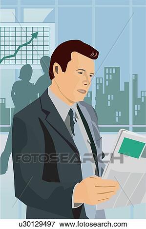 Businessman reading newspaper View Large Illustration Stock Illustration - Businessman reading newspaper. Fotosearch