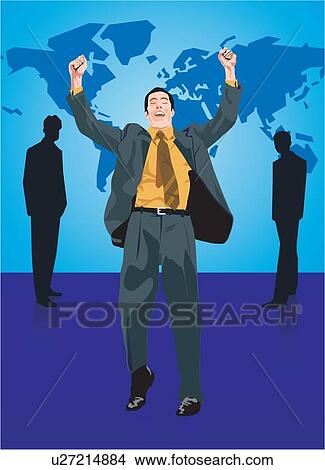 Stock Illustration - Businessman standing with his arms raised. Fotosearch
