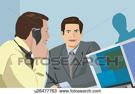 Businessmen at work in office View Large Illustration Drawing - Businessmen at work in office. Fotosearch
