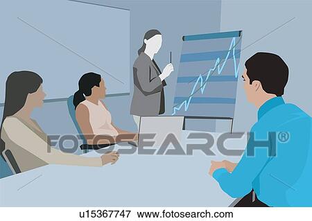 Stock Illustration - Businesswoman giving presentation in front of her colleagues. Fotosearch