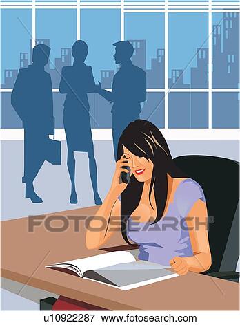 Stock Illustration - Businesswoman talking on phone. Fotosearch