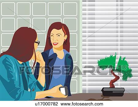 Businesswomen talking in office View Large Illustration Drawing - Businesswomen talking in office. Fotosearch