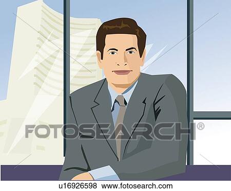 Front view of a businessman looking at camera View Large Illustration Stock Illustration - Front view of a businessman looking at camera. Fotosearch