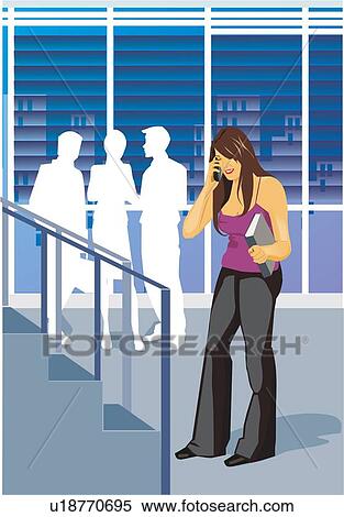 Front view of a businesswoman busy on phone View Large Illustration Stock Illustration - Front view of a businesswoman busy on phone. Fotosearch