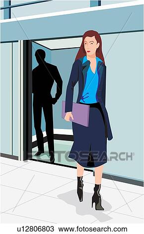 Drawing - Front view of a businesswoman. Fotosearch