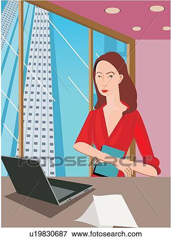 Stock Illustration - Front view of a working woman. Fotosearch