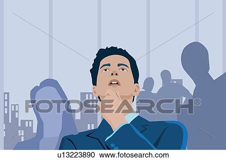 Clipart - Front view of businessman looking up. Fotosearch