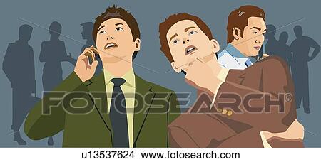 Stock Illustration - Front view of businessmen looking up. Fotosearch