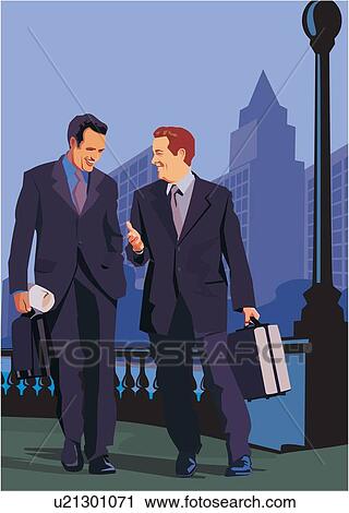 Clip Art - Front view of businessmen walking on road. Fotosearch