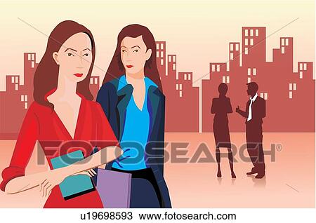 Drawing - Front view of businesswomen. Fotosearch
