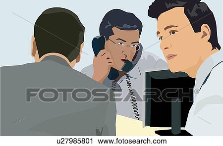 Clip Art - Man on phone in a business meeting. Fotosearch