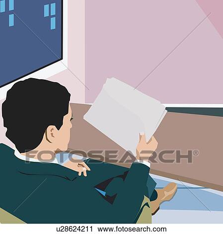 Side view of a businessman holding papers View Large Illustration Clip Art - Side view of a businessman holding papers. Fotosearch