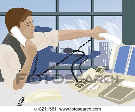 Clip Art - Side view of a businessman talking on telephone. Fotosearch