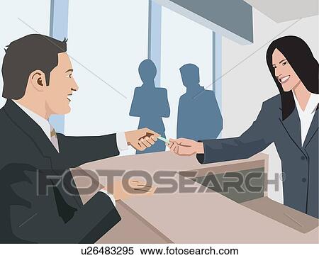 Stock Illustration - Side view of business people at workplace. Fotosearch