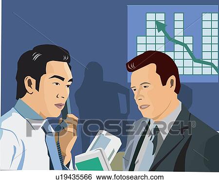 Stock Illustration - Side view of businessmen, with line graph in the background. Fotosearch