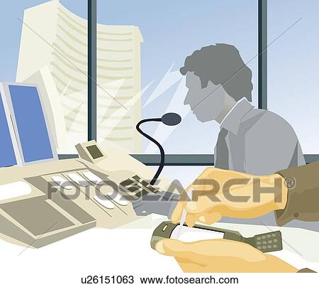 Drawing - Stockbrokers at work in office. Fotosearch