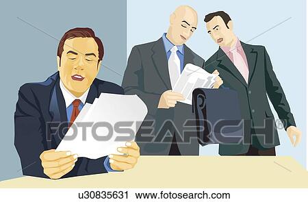 Three business people reading newspaper View Large Illustration Clip Art - Three business people reading newspaper. Fotosearch