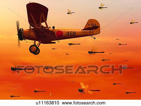 Air Force Plane and dragonflies, CG, Illustration, Low Angle View, Side View View Large Illustration Clipart - Air Force Plane and dragonflies, CG, Illustration, Low Angle View, Side View. Fotosearch