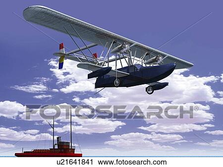 Aircraft and Ship, CG, Illustration, Low Angle View View Large Illustration Clip Art - Aircraft and Ship, CG, Illustration, Low Angle View . Fotosearch