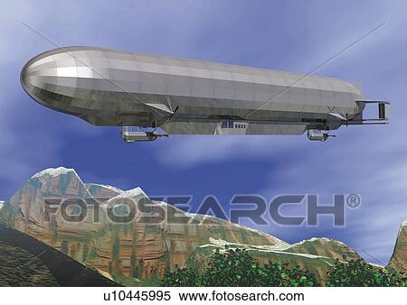 Airship, CG, Illustration, Low Angle View View Large Illustration Stock Illustration - Airship, CG, Illustration, Low Angle View. Fotosearch