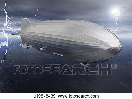 Airship in Thunderstorm, CG, Illustration, High Angle View View Large Illustration Stock Illustration - Airship in Thunderstorm, CG, Illustration, High Angle View. Fotosearch