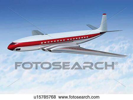 Commercial Aircraft, CG, Illustration, High Angle View View Large Illustration Stock Illustration - Commercial Aircraft, CG, Illustration, High Angle View . Fotosearch