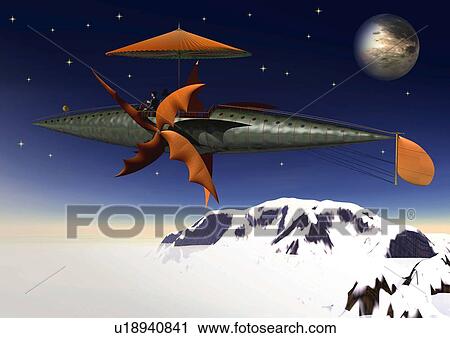 Imaginary Aircraft, CG, Illustration, Low Angle View View Large Illustration Clip Art - Imaginary Aircraft, CG, Illustration, Low Angle View . Fotosearch