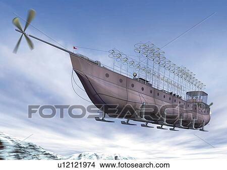 Stock Illustration - Imaginary Aircraft, CG, Illustration, Low Angle View. Fotosearch