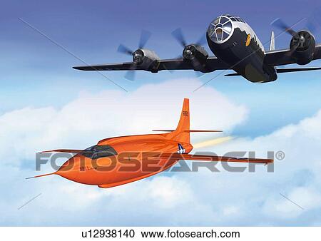 Two Air Force Planes, CG, Illustration, Low Angle View View Large Illustration Clipart - Two Air Force Planes, CG, Illustration, Low Angle View . Fotosearch